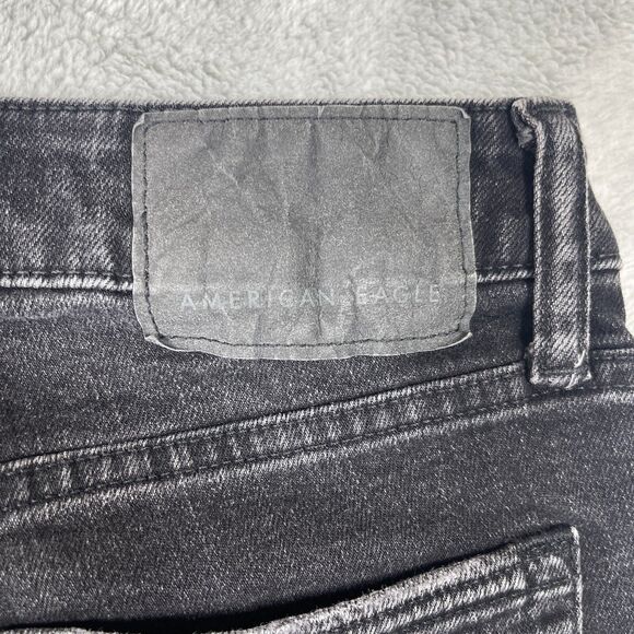 American Eagle Outfitters Mens 30x34 Black Denim Stretch Distressed Straight Leg - Picture 7 of 13